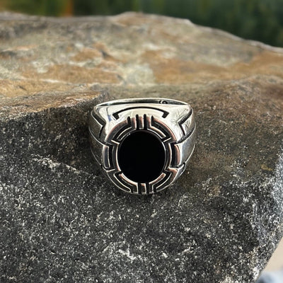 Sterling Silver Aqeeq Black Onyx Stone Ring