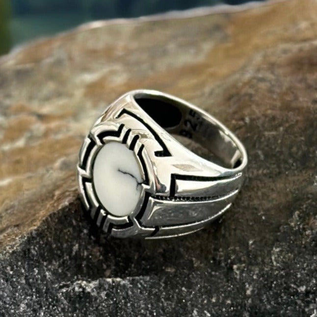 Sterling Silver Aqeeq White Agate Stone Ring