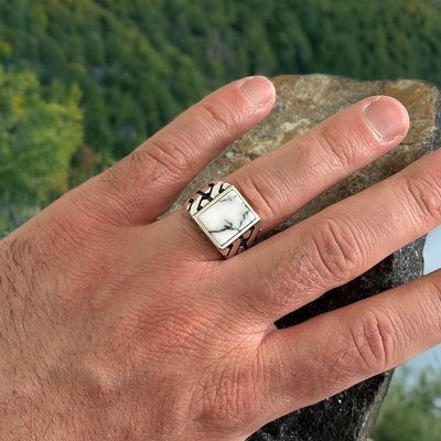 Sterling Silver Aqeeq White Agate Stone Ring