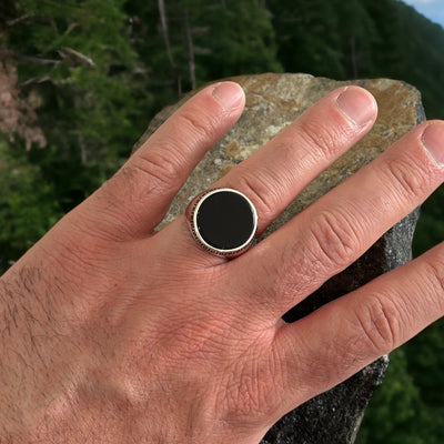 Sterling Silver Aqeeq Black Onyx Agate Stone Ring