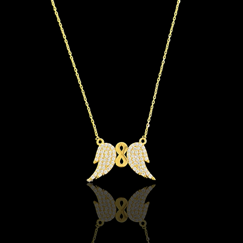 21K Solid Gold Infinity Wings Necklace