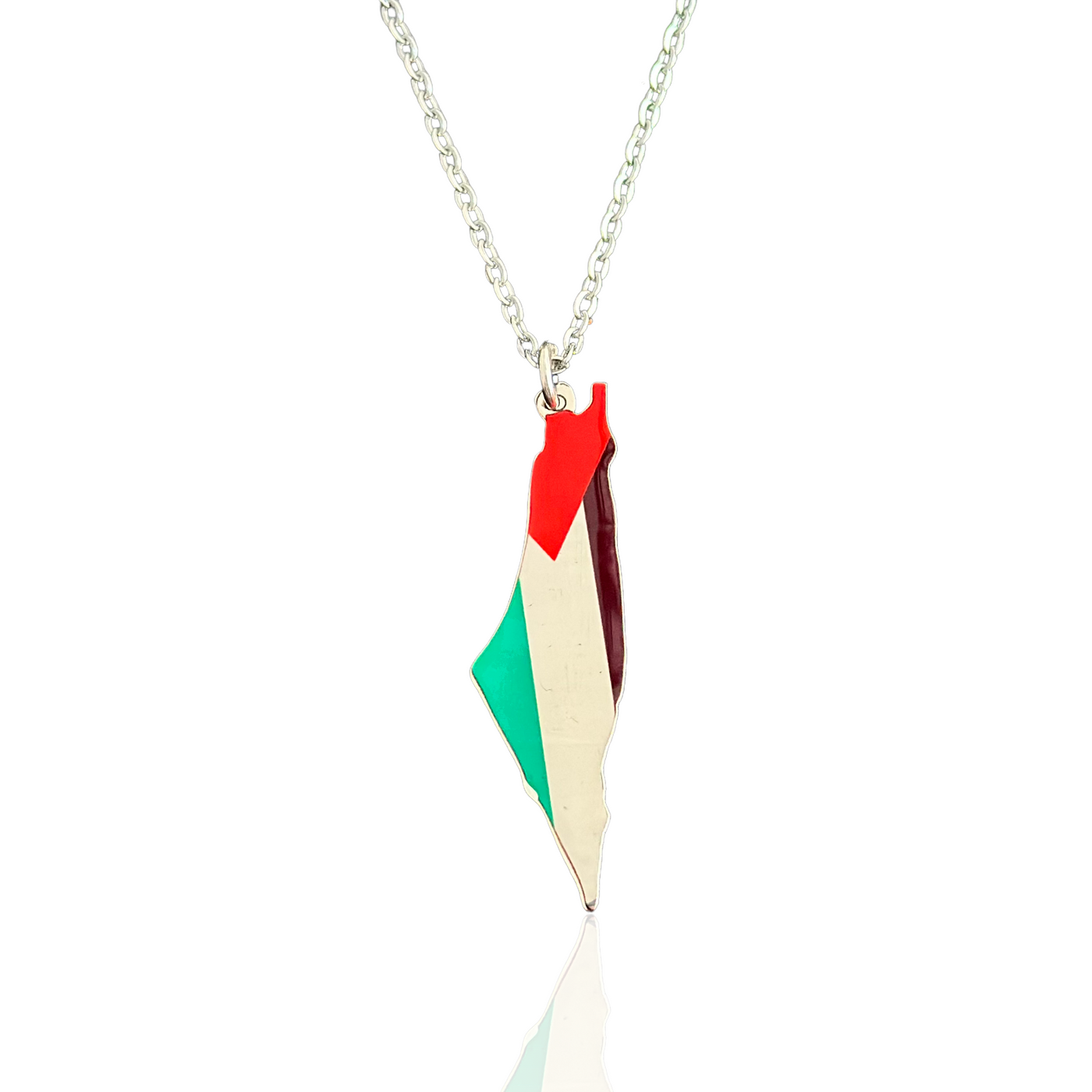 Silver Palestine Flag Necklace Large