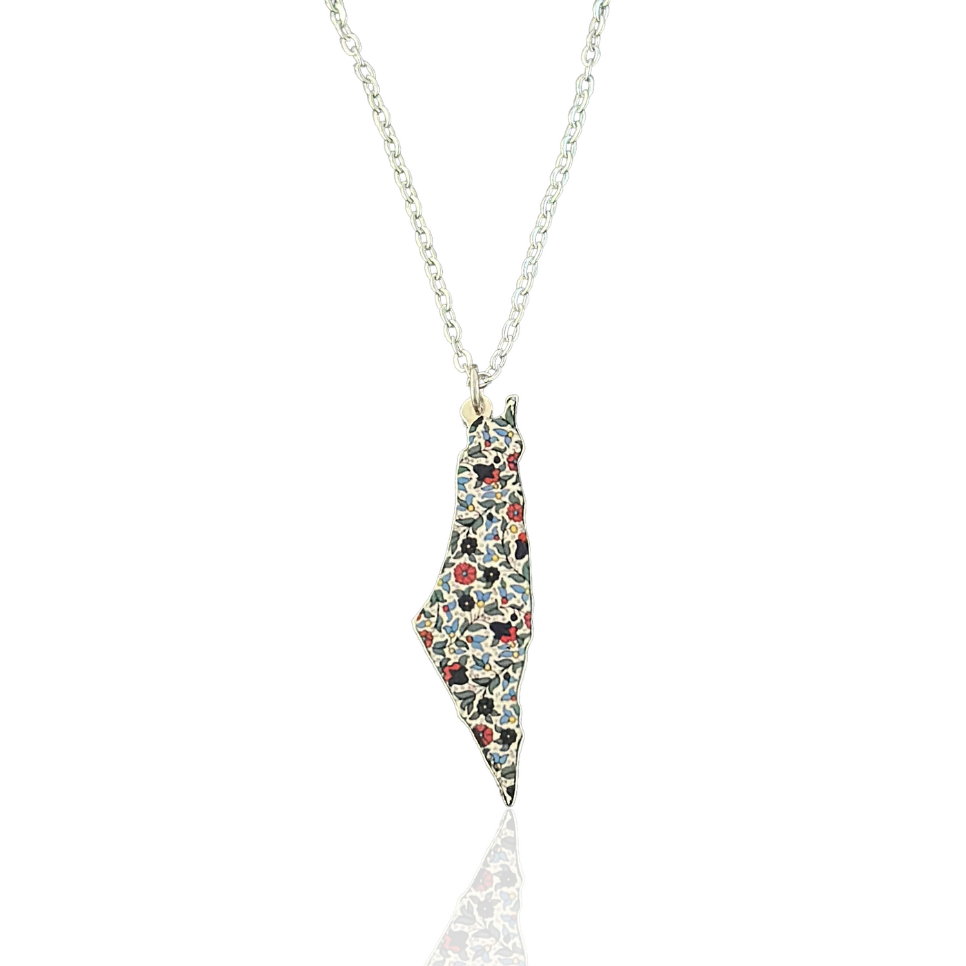 Silver Palestine Tatreez Design Necklace Large