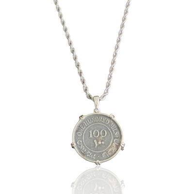 Silver Palestine Coin Replica 100 Mils Necklace