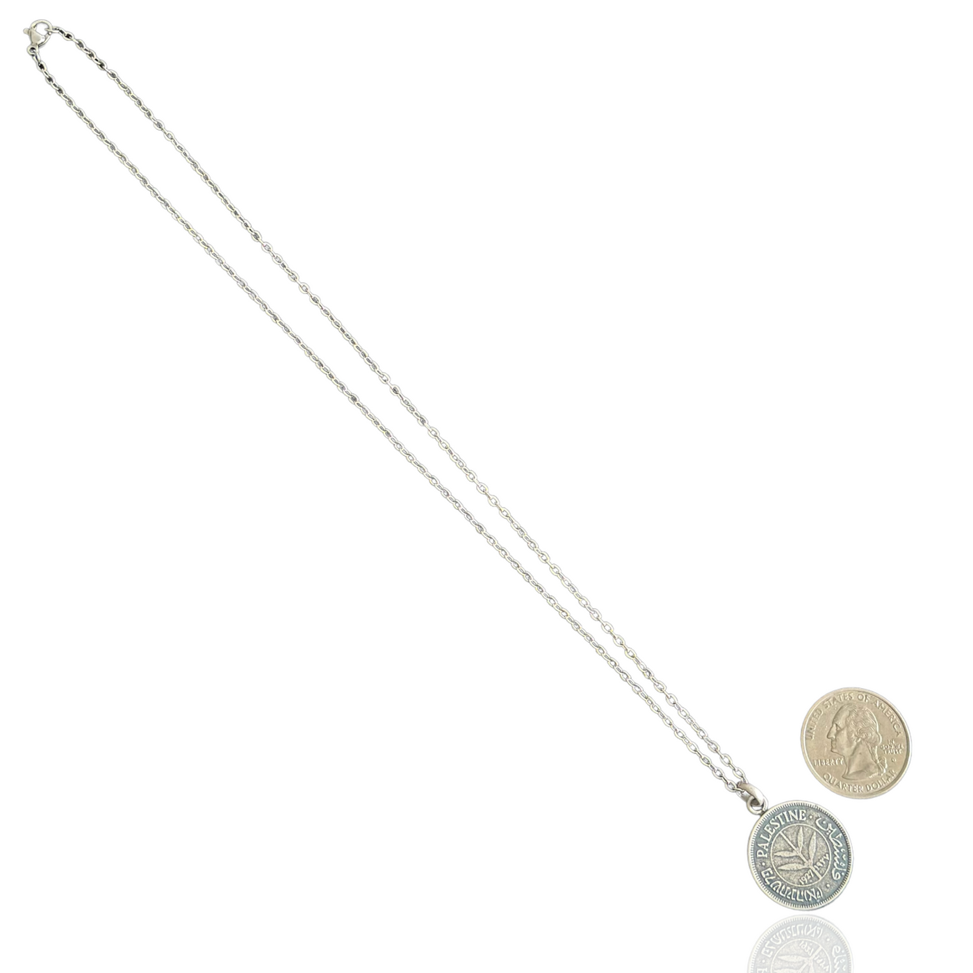 Silver Palestine Coin Replica 50 Mils Necklace
