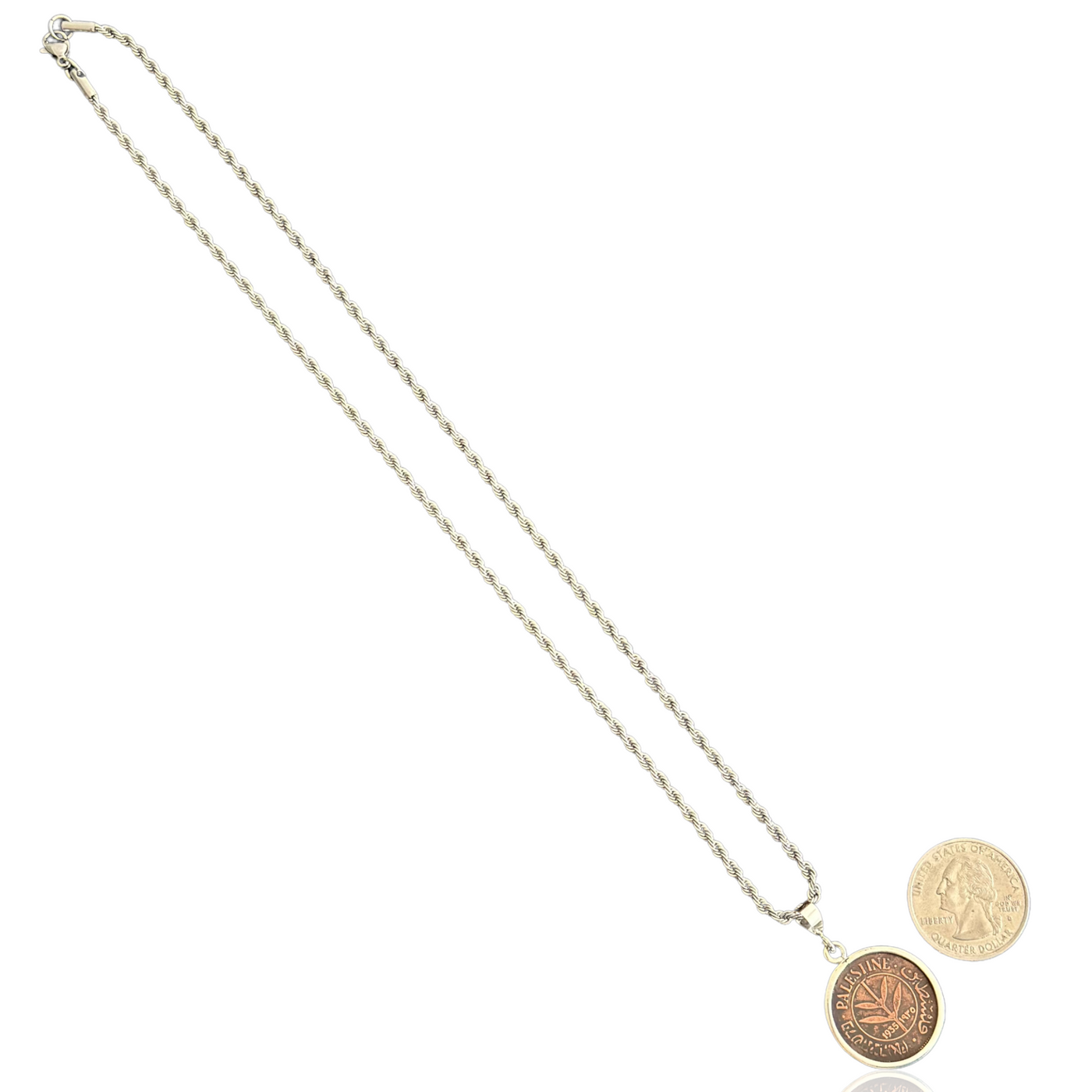 Silver Palestine Coin Replica 50 Mils Necklace