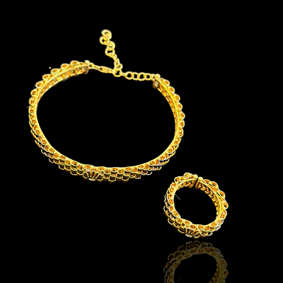21K Solid Gold Bracelet Ring Set