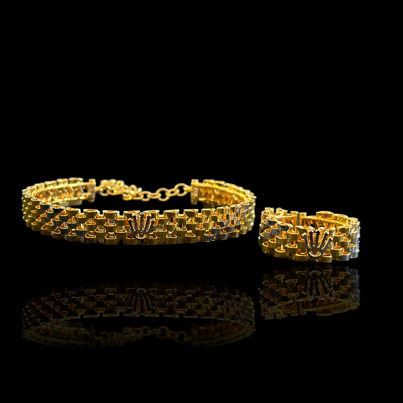21K Solid Gold Bracelet Ring Set