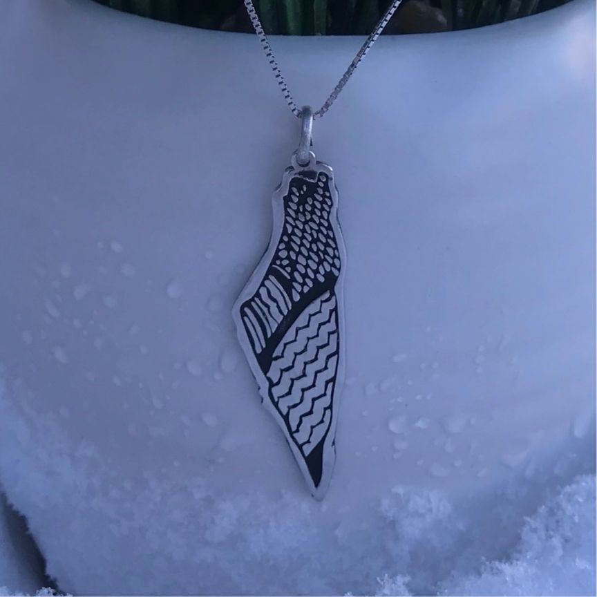 Sterling Silver Palestine Kuffiyeh Map Necklace