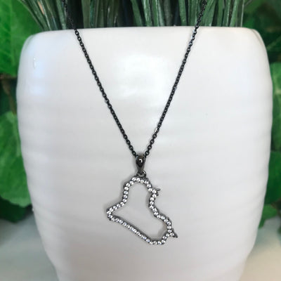 Sterling Silver Iraq Map CZ Outline Necklace - Available in 3 Colors