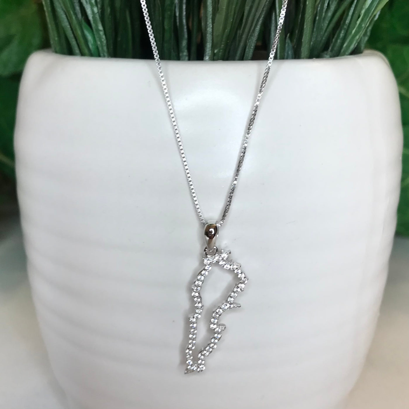 Sterling Silver Lebanon Map CZ Outline Necklace - Available in 3 Colors