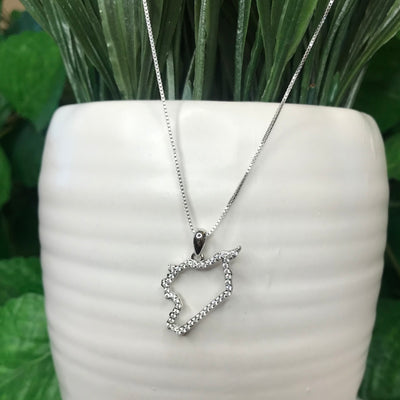 Sterling Silver Syria Map CZ Outline Necklace - Available in 3 Colors